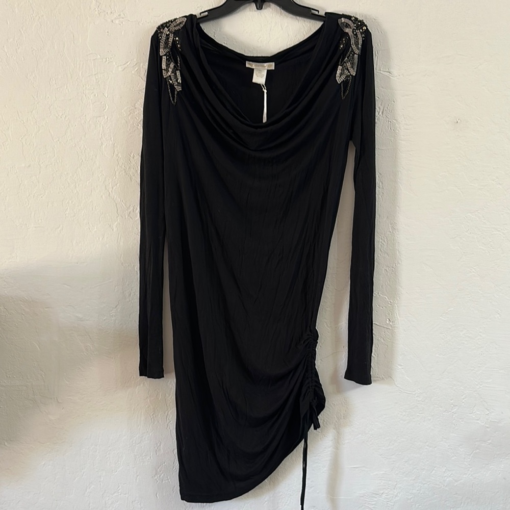 Black Asymmetrical Sequin Long Sleeve Cocktail Dress